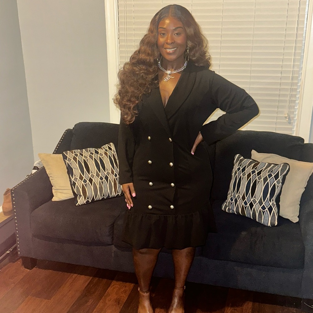 Ashley Stewart Black Double-Breasted Midi Dress